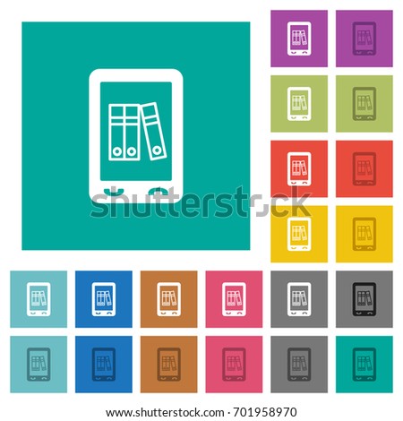 Mobile office multi colored flat icons on plain square backgrounds. Included white and darker icon variations for hover or active effects.