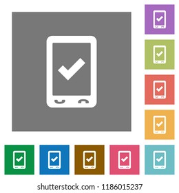 Mobile ok flat icons on simple color square backgrounds