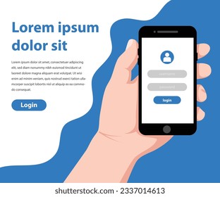 Teléfono móvil disponible, promoción de aplicación de inicio de sesión, portada de línea de tiempo de medios sociales y plantilla de banner web. Diseño de sitios web de marketing empresarial creativo
