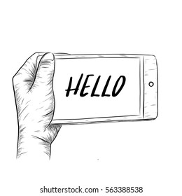 Mobile on you hand.Mobile vector by hand drawing.