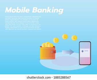 Mobile online banking wallet on smartphone, gradient style vector