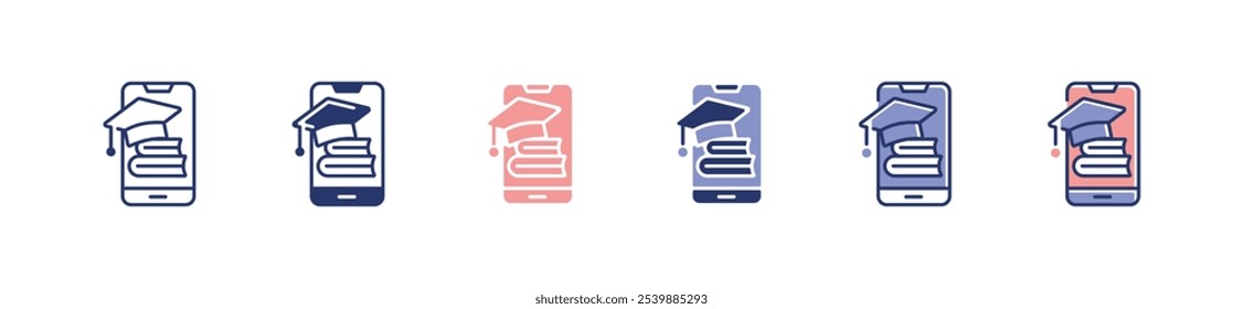 mobile online course book icon set digital education school graduation hat vector library study e-learning signs illustration for web and app