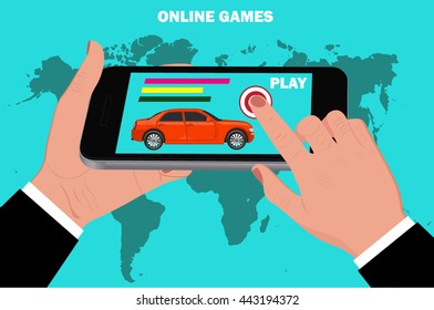 mobile online games concept, flat design, vector illustration