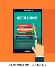 Mobile online, library in the smartphone. Book online store.book concept.plan vector illustration