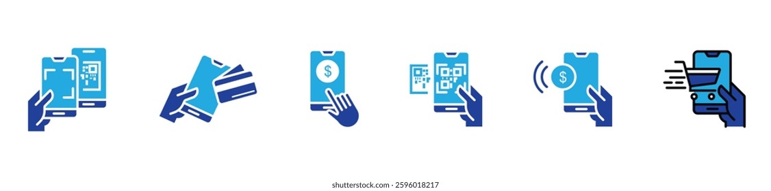 mobile online payment line icon vector set smartphone to transfer money with code symbol outline illustration. VECTOR. EPS 10.