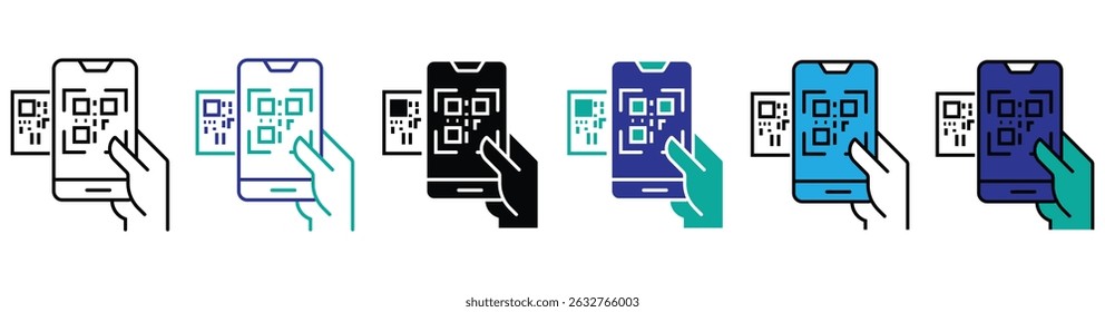 linha de pagamento online móvel ícone vetor conjunto smartphone para transferir dinheiro com símbolo de código ilustração de contorno