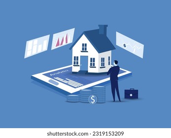 Mobile online real estate data analysis. vector illustration.