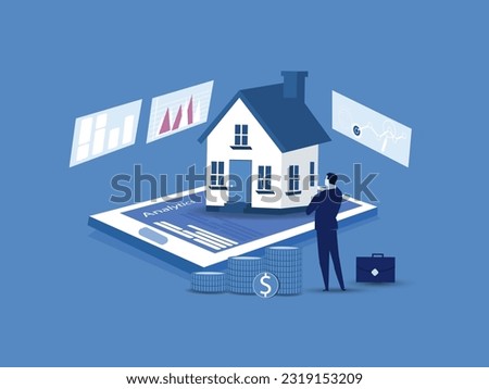 Mobile online real estate data analysis. vector illustration.