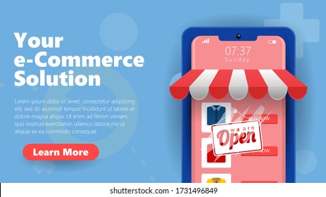 mobile online  shop platform e-commerce businness application playful vector illustration concept