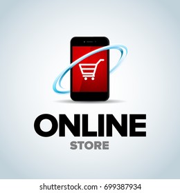 Mobile Online shop, mobile online store logo. Phone Logotype For business. isolated vector illustration.