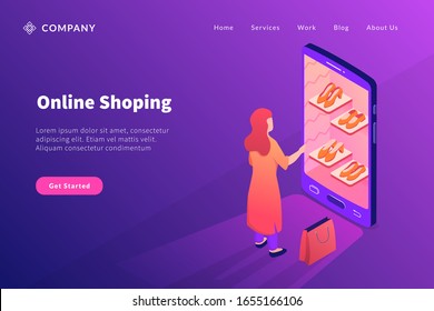 mobile online shopping concept for website template or landing homepage banner