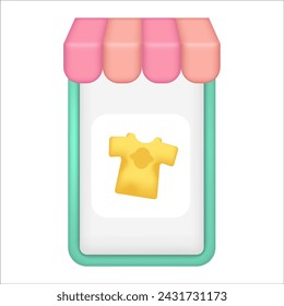 Mobile online shopping. e-commerce with cloth icons on the smartphone screen. Online shopping via mobile app. Online shopping via phone, Internet Store, Online Shopping Concept.