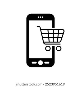 Diseño de icono de Vector plano de compras en línea móvil