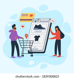 mobile Online shopping. Man doing online shopping illustration concept