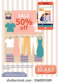 Mobile online shopping. People buy clothes and accessories in online shops, black friday sale. Special offer, discount concept. Modern clothing store, purchases using an application on smartphone