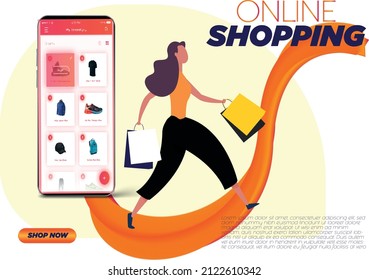 Mobile online shopping. People buy dresses, shirts and pants in online shops. Shoppers buying on internet sale flat vector illustration. Special offer, discount concept. Online clothing store