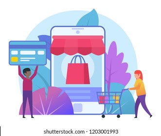 Mobile Online Shopping Small People Stand Stock Vector (Royalty Free ...