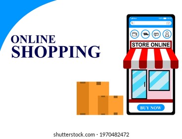 Mobile online store. 24 hours online sales service and free delivery service. Ecommerce concept. Shopping online with application on  mobile phone.