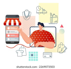 Mobile - Online Store - Full Service Solutions - Stock Illustration as EPS 10 File