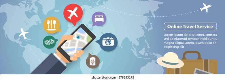 Mobile online travel service vector banner