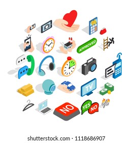 Mobile operator icons set. Isometric set of 25 mobile operator vector icons for web isolated on white background