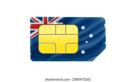 SIM-Karte des Mobilfunkbetreibers mit australischer Flagge. 3D-Vektorgrafik