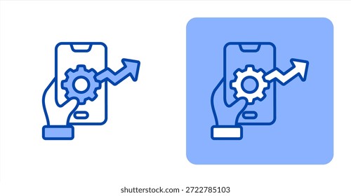 Línea de optimización móvil ColorIlustración de color de dos tonos e icono de fondo contrastante