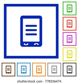 Mobile options flat color icons in square frames on white background