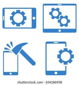 Mobile Options vector icon clipart. Collection style is cobalt flat symbols on a white background.