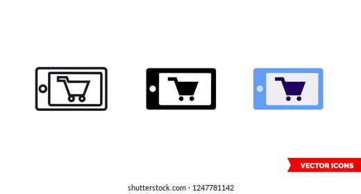 Mobile order icon of 3 types: color, black and white, outline. Isolated vector sign symbol.