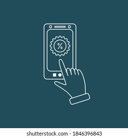 Pedidos móviles. Compras en línea. Icono de línea del vector. Pictograma.  Concepto de pedidos móviles