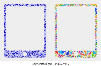 Mobile organizer collage icon of triangle elements which have various sizes and shapes and colors. Geometric abstract vector illustration of mobile organizer.