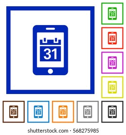 Mobile organizer flat color icons in square frames on white background