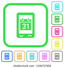 Mobile organizer vivid colored flat icons in curved borders on white background