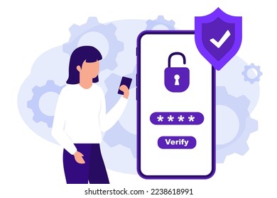 Método de verificación segura OTP móvil. Contraseña única para una transacción segura. Mujer que usa seguridad OTP verificación de contraseña de una sola vez para aplicación móvil en pantalla de smartphone. Verificación de 2 pasos