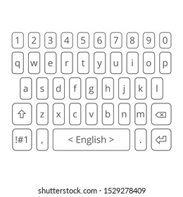 Mobile outline vector keyboard for smartphone. Sentence case letters set