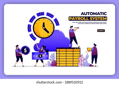 mobile page design of automatic payroll system. banking paycheck accounting system. designed for landing page, banner, website, web, poster, mobile apps, homepage, social media, flyer, brochure, ui ux