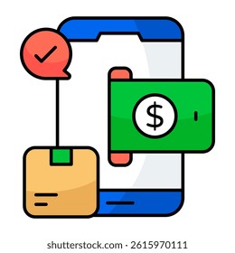 Mobile parcel payment icon in trendy vector design