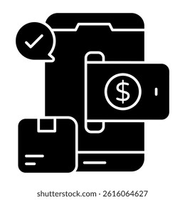 Mobile parcel payment icon in trendy vector design
