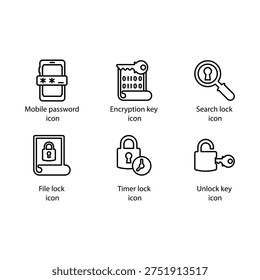 Mobile password, Encryption key, Search lock, File lock, Timer lock, Unlock key, icon