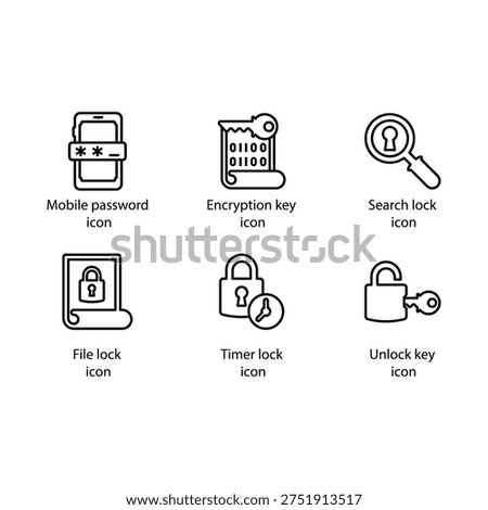 Mobile password, Encryption key, Search lock, File lock, Timer lock, Unlock key, icon