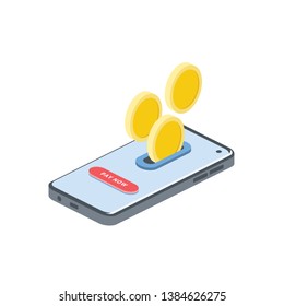 Mobile pay icon isometric, 3d vector, minimalism illustration