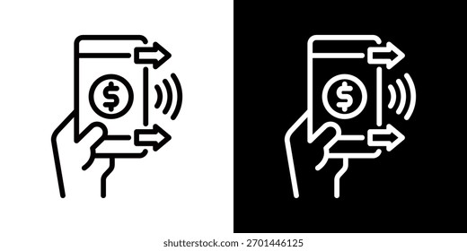 Icono de pago móvil de línea estilo blanco y negro