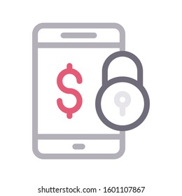 mobile pay lock vector color line icon 