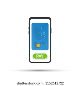 Mobile Pay, payment for services, shopping and entertainment. Vector stock illustration.