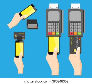 mobile pay vector and credit card 4 mobile versions