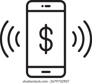 Icono de App de pago móvil signo de dólar tecnología de comunicación