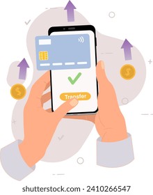 Mobile Payment App Geldtransfer-Prozess, Handheld-Smartphone-Vektorgrafik