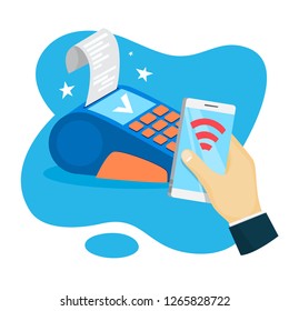 Mobile payment approved. Digital money transaction through modern device. Electronic technology concept. Vector illustration in cartoon style