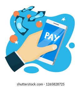 Mobile payment approved. Digital money transaction through modern device. Electronic technology concept. Vector illustration in cartoon style